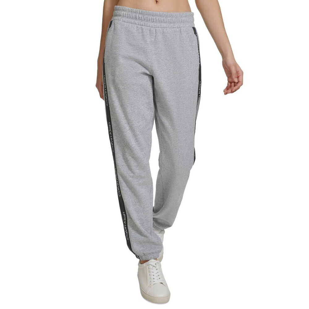 Calvin Klein Jogger Pant Womens Small Gray Fleece Logo Stripe Performance FTS365